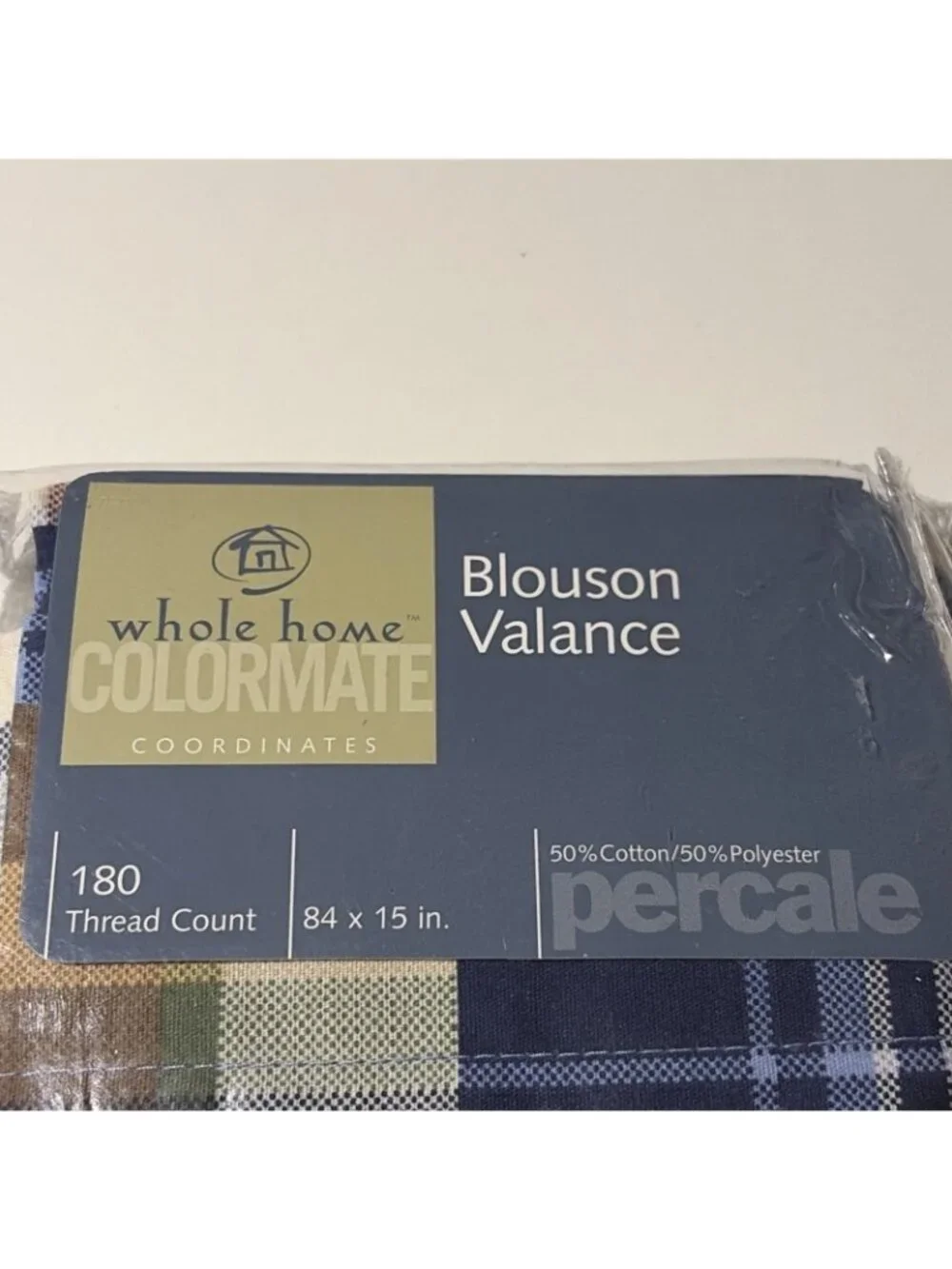 VTG SEARS Whole Home Blouson Valance Periwinkle Blue Plaid Provence 84X15